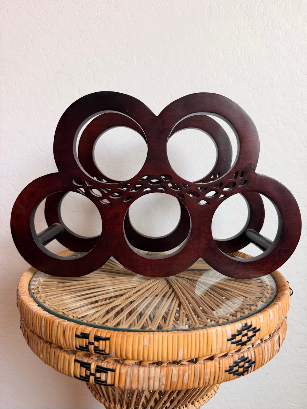 VINTAGE 90s WOOD CIRCLE WINE RACK